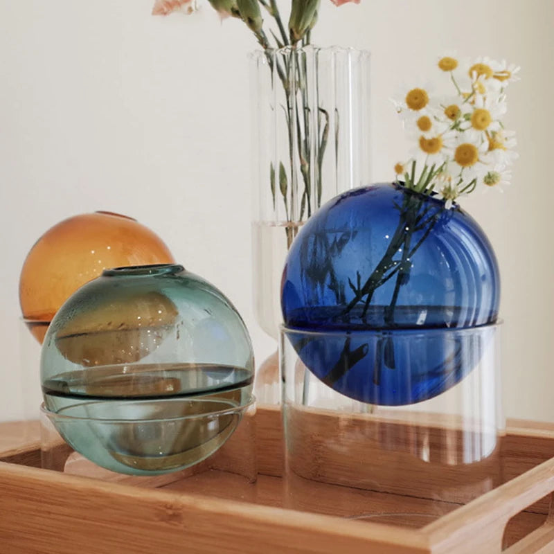 Mini Round Glass Vase – Borosilicate Hydroponic Vessel for Flowers & Cuttings