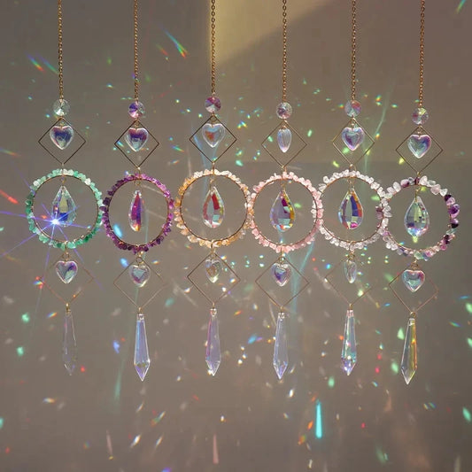 Crystal Prism Sun Catcher – 40cm Hanging Wind Chime with Natural & Artificial Crystals