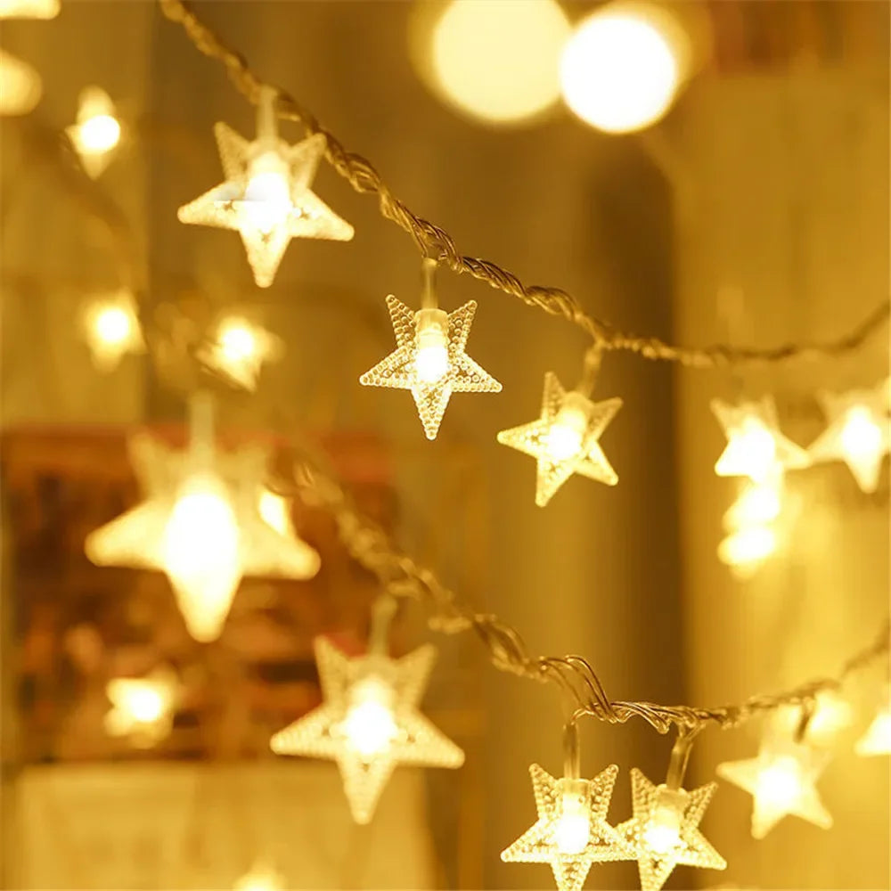 Star LED String Lights – Warm & Multicolor Garland for Indoor/Outdoor Decor