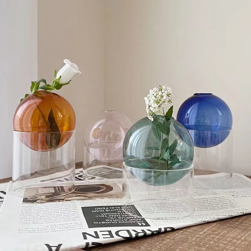 Mini Round Glass Vase – Borosilicate Hydroponic Vessel for Flowers & Cuttings