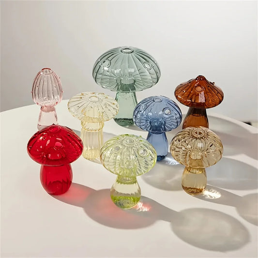 Colorful Mushroom Glass Vase – Nordic-Inspired Indoor Decor