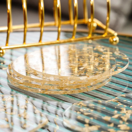 Gold Foil Acrylic Coasters – Set of 6 for Coffee, Tea & Table Styling