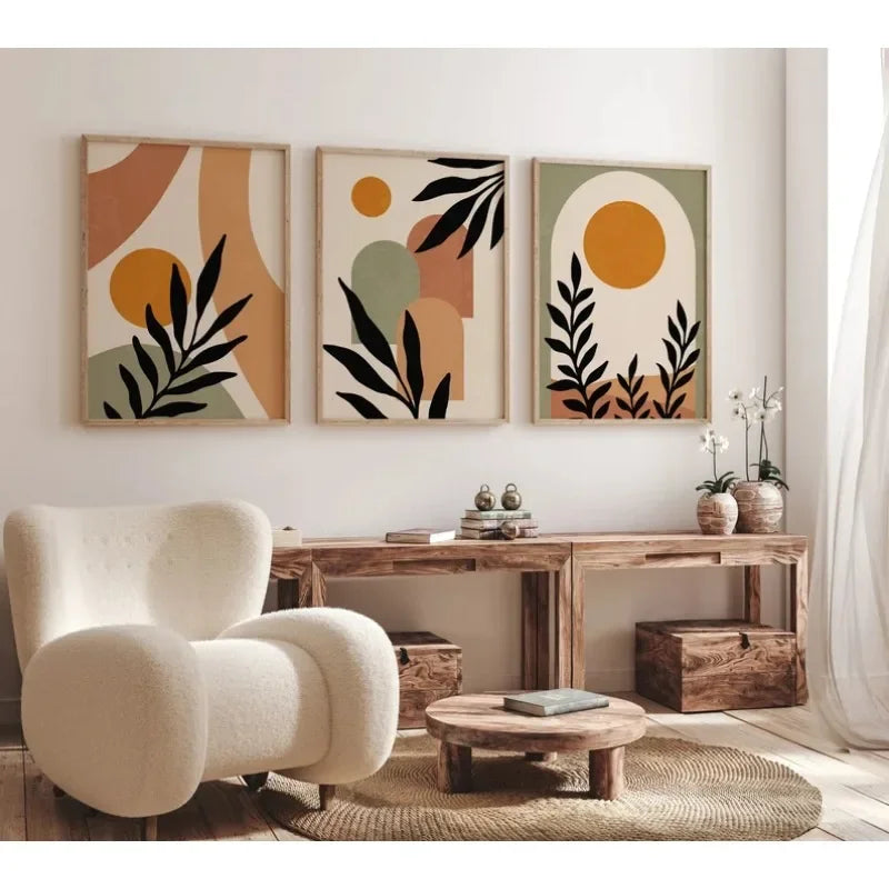 Bohemian Abstract Canvas Art – Beige, Green & Terracotta Print