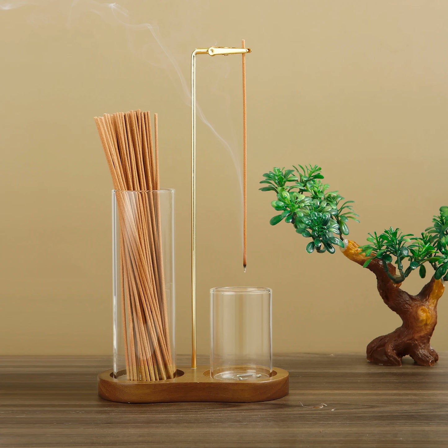 2-in-1 Glass Incense Holder – Anti-Ash Burner with Removable Catcher & Stick Organizer