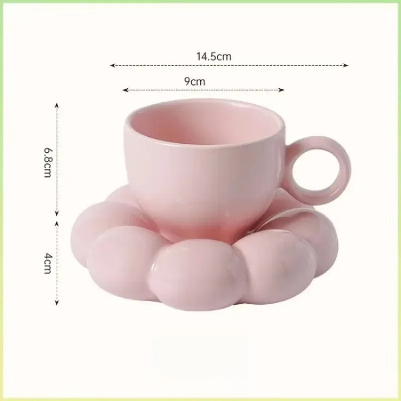 Sunflower Ceramic Mug with Saucer – Aesthetic 6oz Cloud Cup for Tea or Coffee