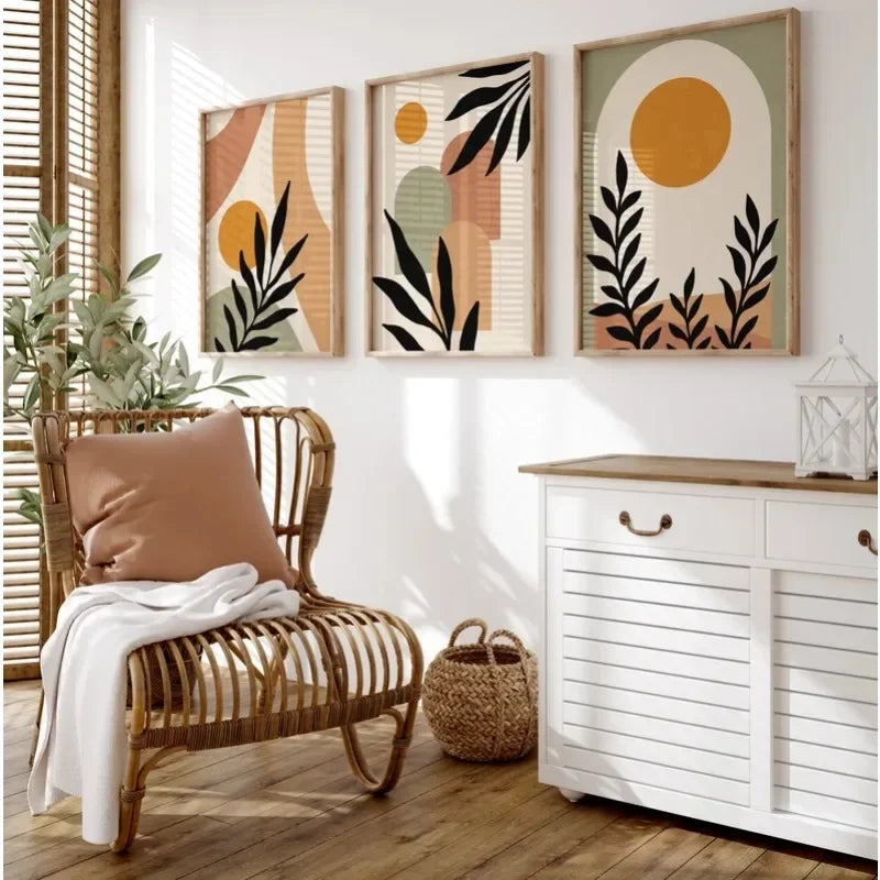 Bohemian Abstract Canvas Art – Beige, Green & Terracotta Print