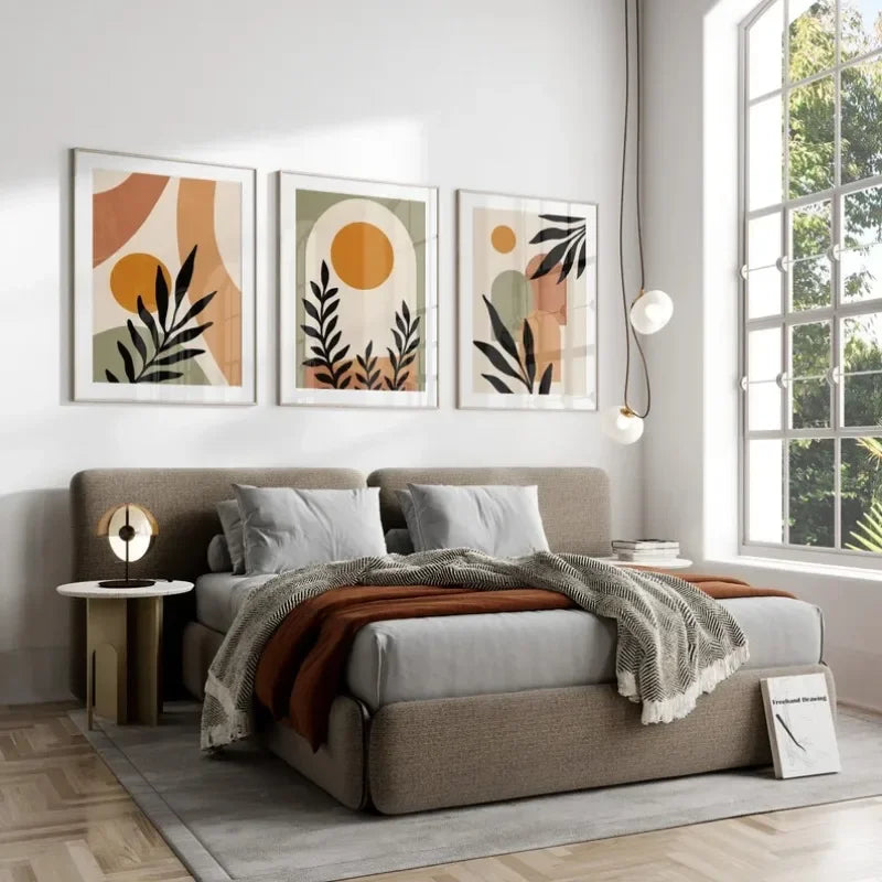 Bohemian Abstract Canvas Art – Beige, Green & Terracotta Print