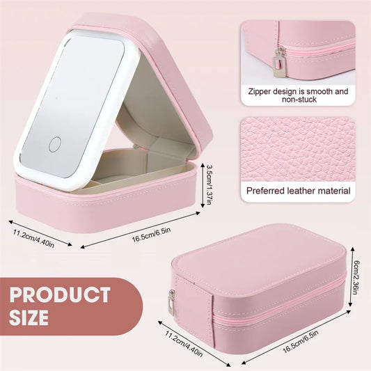 LED Mirror Makeup Storage Box – Portable Travel Vanity Case with Adjustable Light