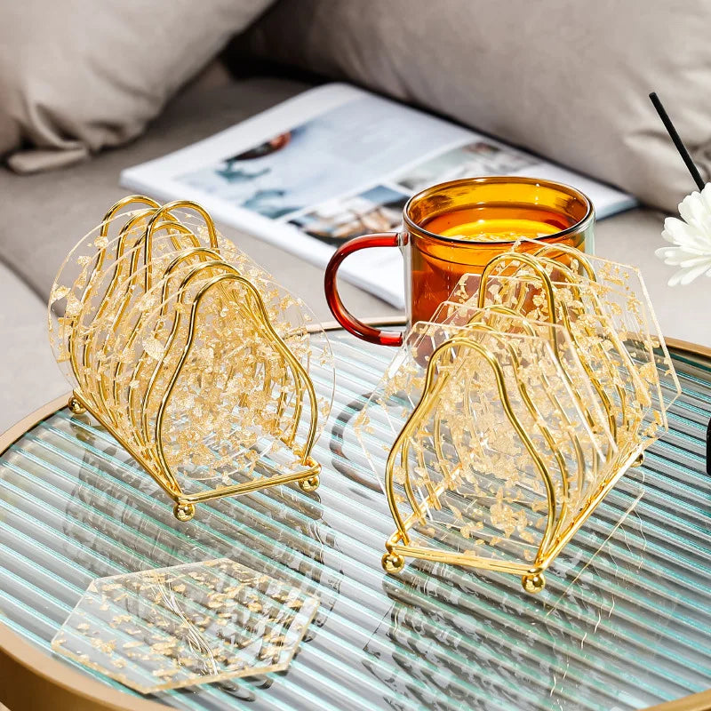 Gold Foil Acrylic Coasters – Set of 6 for Coffee, Tea & Table Styling