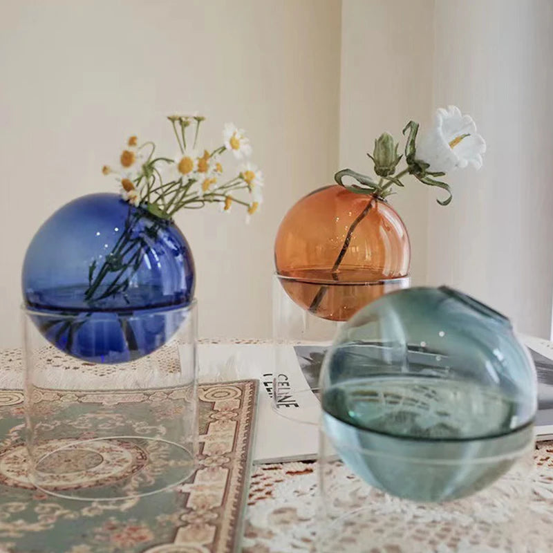 Mini Round Glass Vase – Borosilicate Hydroponic Vessel for Flowers & Cuttings