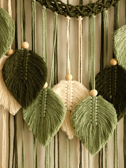 Handmade Macrame Leaf Tapestry – Boho Wall Hanging in Natural Cotton