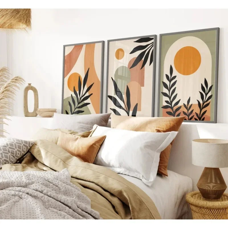 Bohemian Abstract Canvas Art – Beige, Green & Terracotta Print
