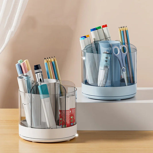 Rotating Brush & Cosmetic Organizer – Minimalist Desktop Storage Compartment