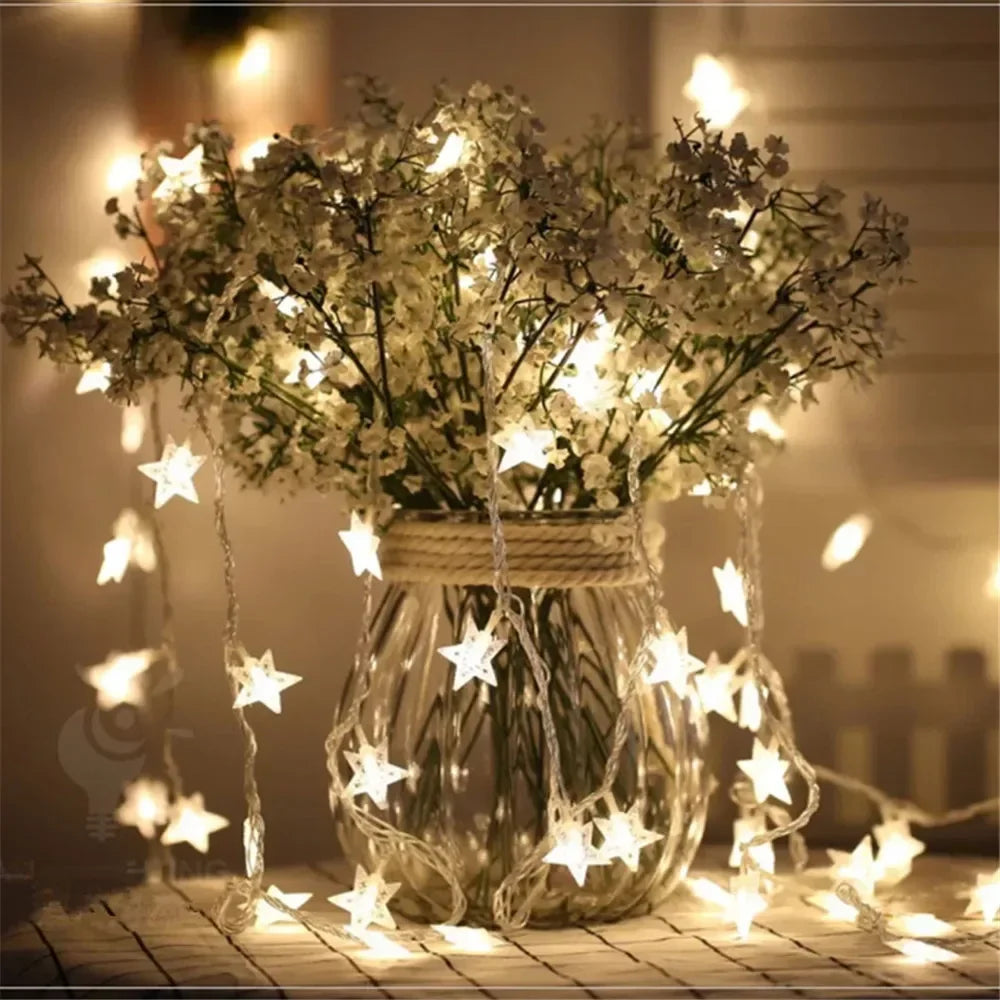 Star LED String Lights – Warm & Multicolor Garland for Indoor/Outdoor Decor