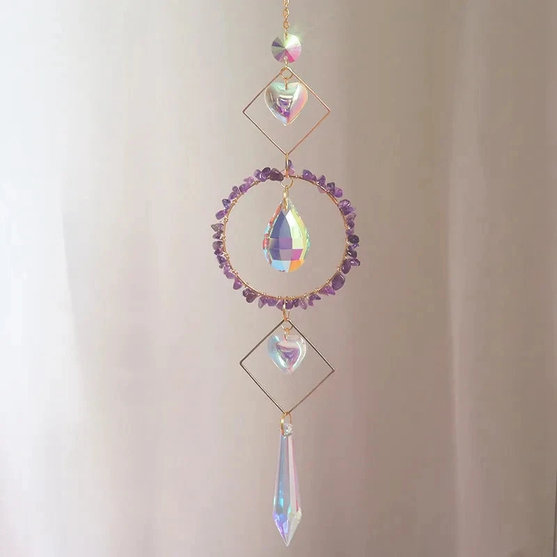 Crystal Prism Sun Catcher – 40cm Hanging Wind Chime with Natural & Artificial Crystals