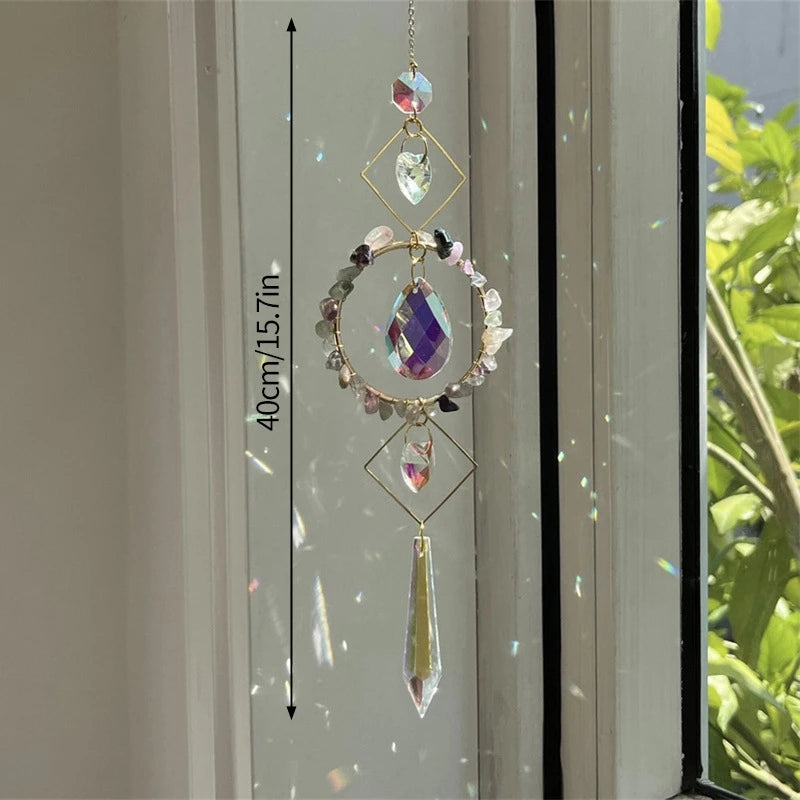 Crystal Prism Sun Catcher – 40cm Hanging Wind Chime with Natural & Artificial Crystals