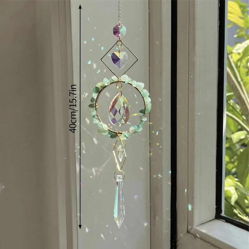 Crystal Prism Sun Catcher – 40cm Hanging Wind Chime with Natural & Artificial Crystals