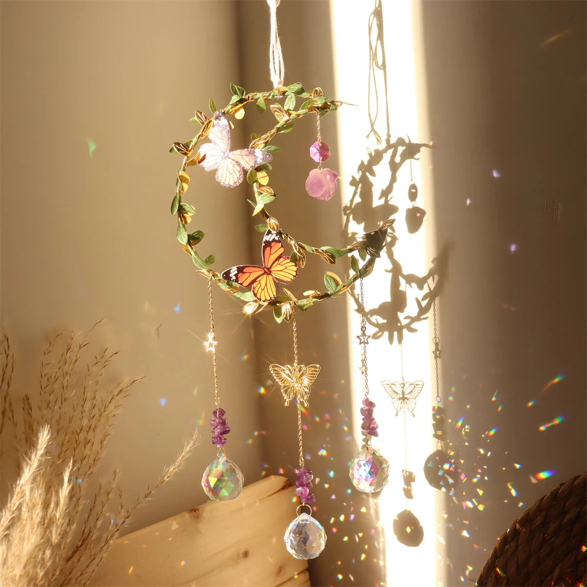 Butterfly & Vine Crystal Wind Chime – Rainbow Chaser & Hanging Sun Catcher