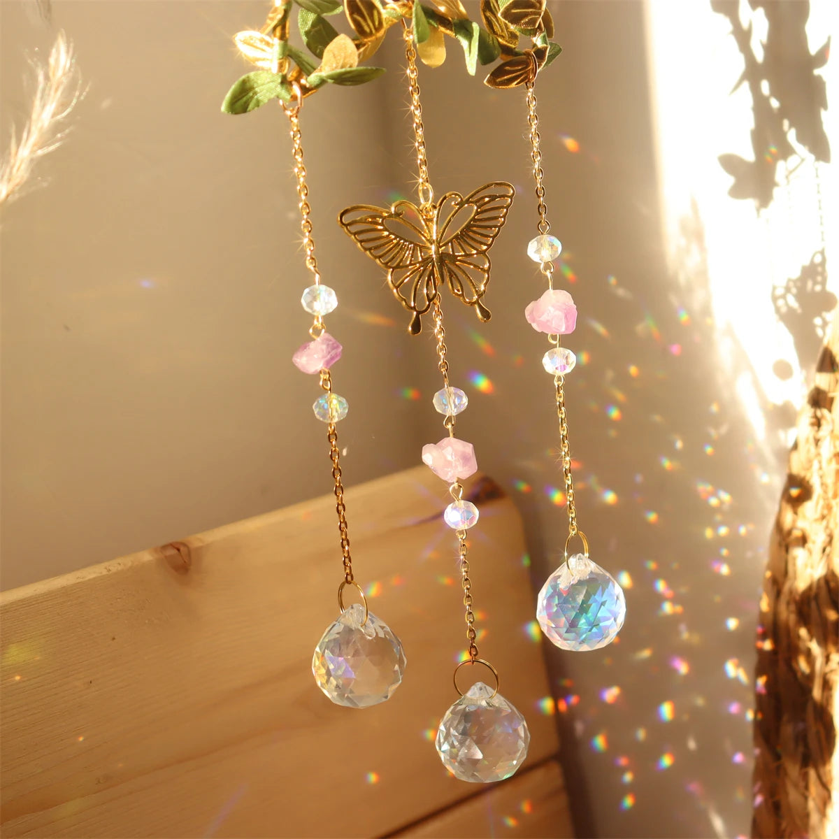Butterfly & Vine Crystal Wind Chime – Rainbow Chaser & Hanging Sun Catcher