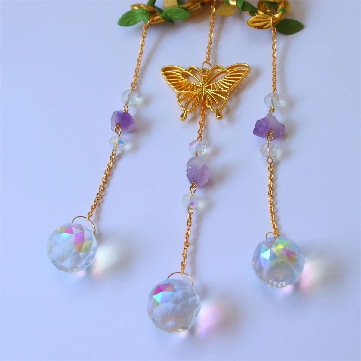 Butterfly & Vine Crystal Wind Chime – Rainbow Chaser & Hanging Sun Catcher