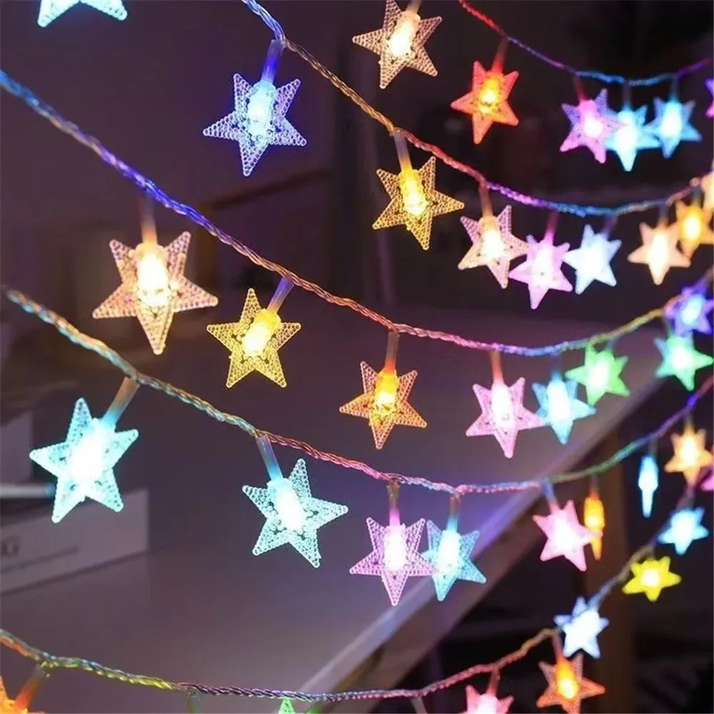 Star LED String Lights – Warm & Multicolor Garland for Indoor/Outdoor Decor