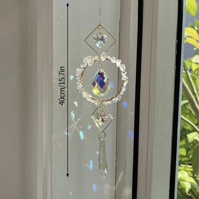 Crystal Prism Sun Catcher – 40cm Hanging Wind Chime with Natural & Artificial Crystals