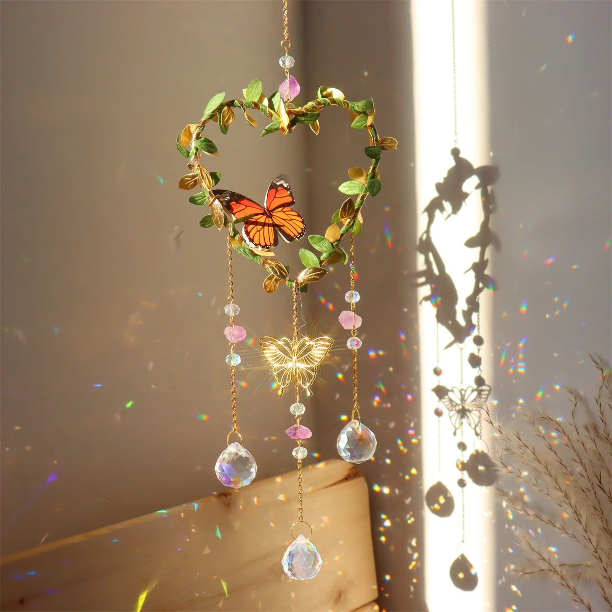 Butterfly & Vine Crystal Wind Chime – Rainbow Chaser & Hanging Sun Catcher