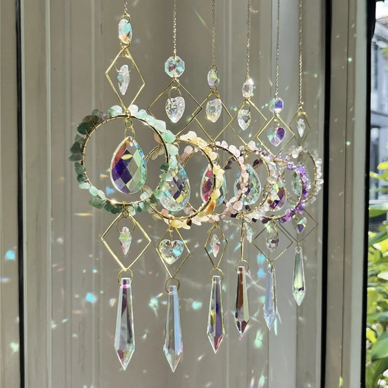 Crystal Prism Sun Catcher – 40cm Hanging Wind Chime with Natural & Artificial Crystals