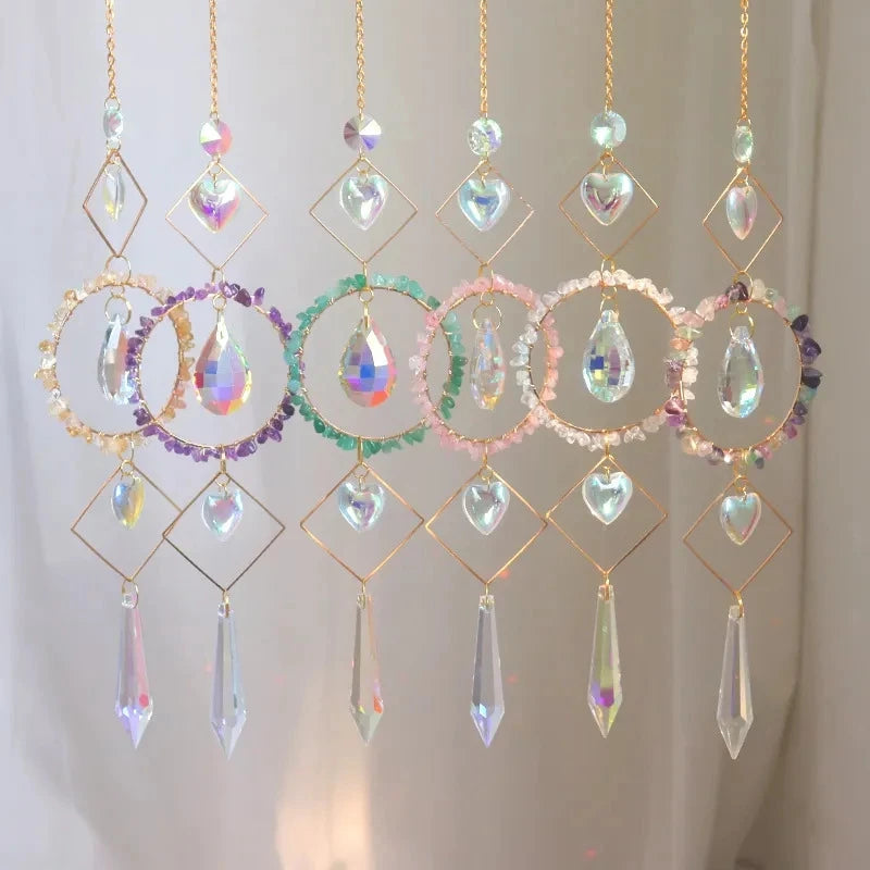 Crystal Prism Sun Catcher – 40cm Hanging Wind Chime with Natural & Artificial Crystals