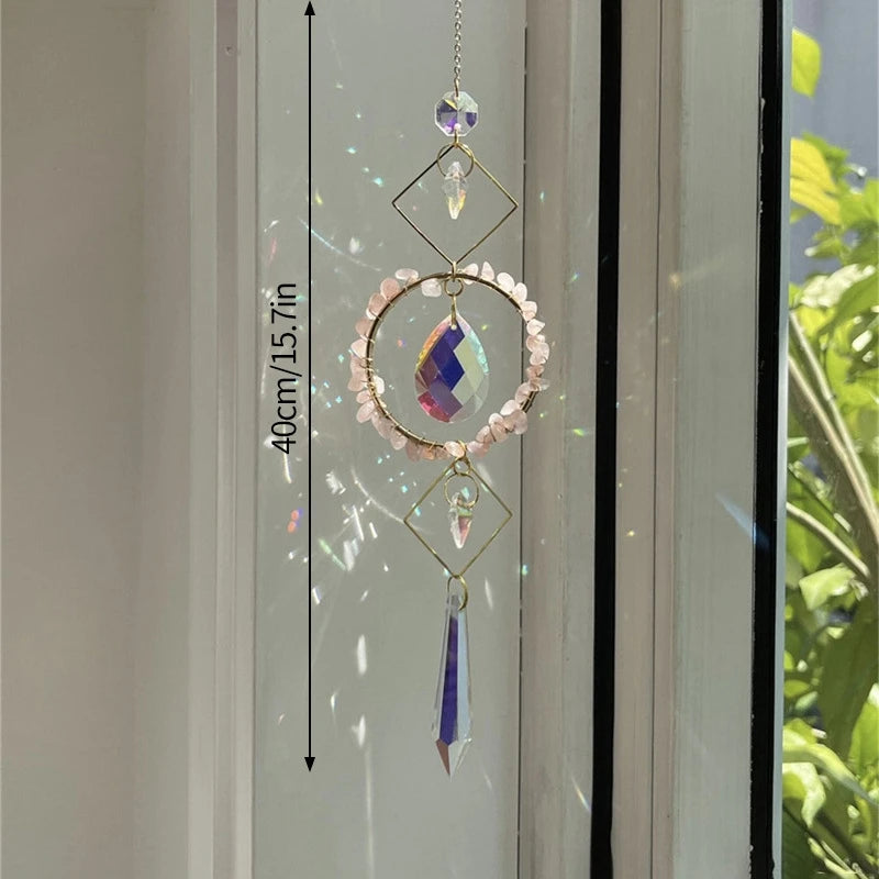 Crystal Prism Sun Catcher – 40cm Hanging Wind Chime with Natural & Artificial Crystals