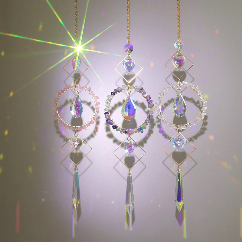 Crystal Prism Sun Catcher – 40cm Hanging Wind Chime with Natural & Artificial Crystals