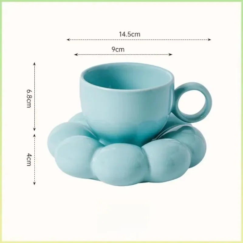 Sunflower Ceramic Mug with Saucer – Aesthetic 6oz Cloud Cup for Tea or Coffee