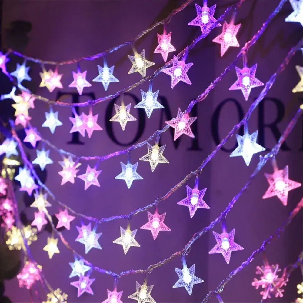 Star LED String Lights – Warm & Multicolor Garland for Indoor/Outdoor Decor