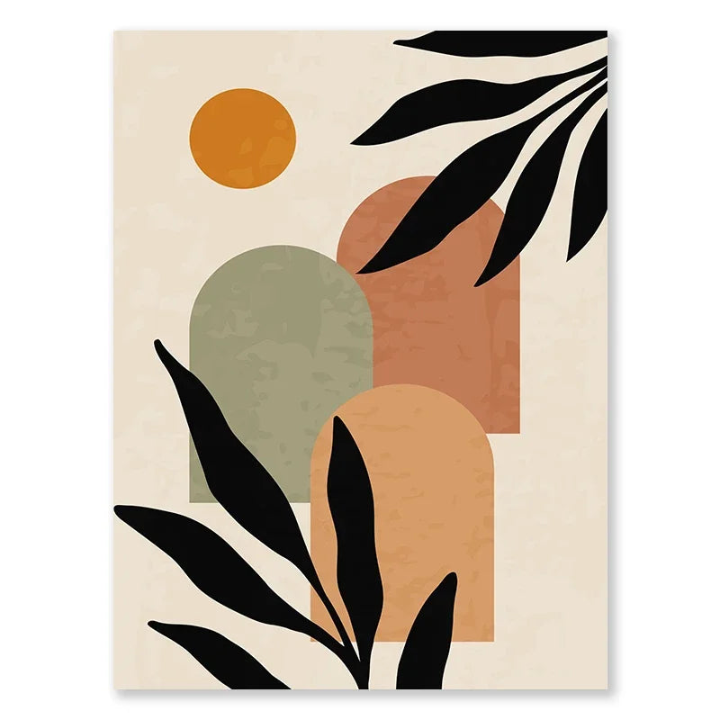 Bohemian Abstract Canvas Art – Beige, Green & Terracotta Print