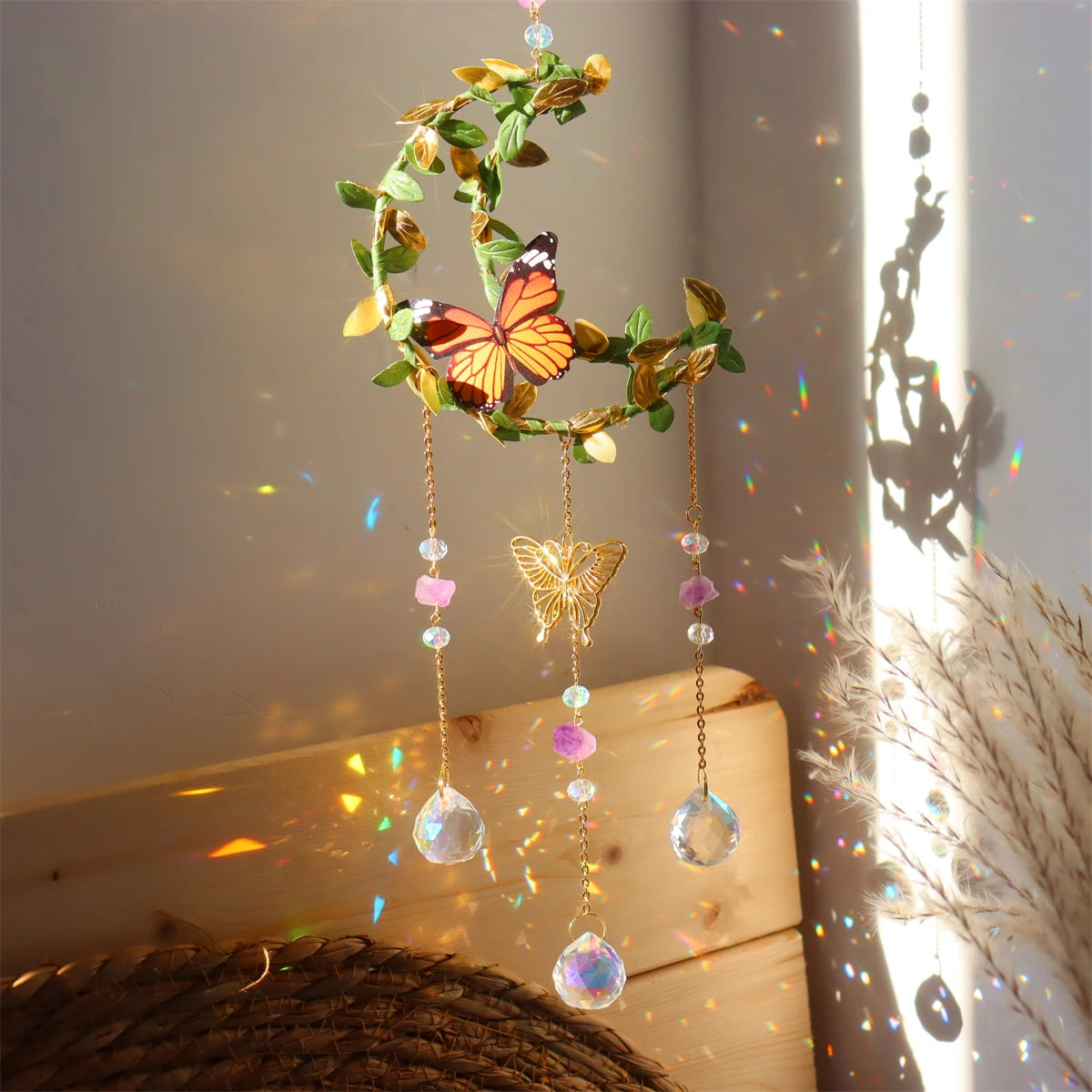 Butterfly & Vine Crystal Wind Chime – Rainbow Chaser & Hanging Sun Catcher