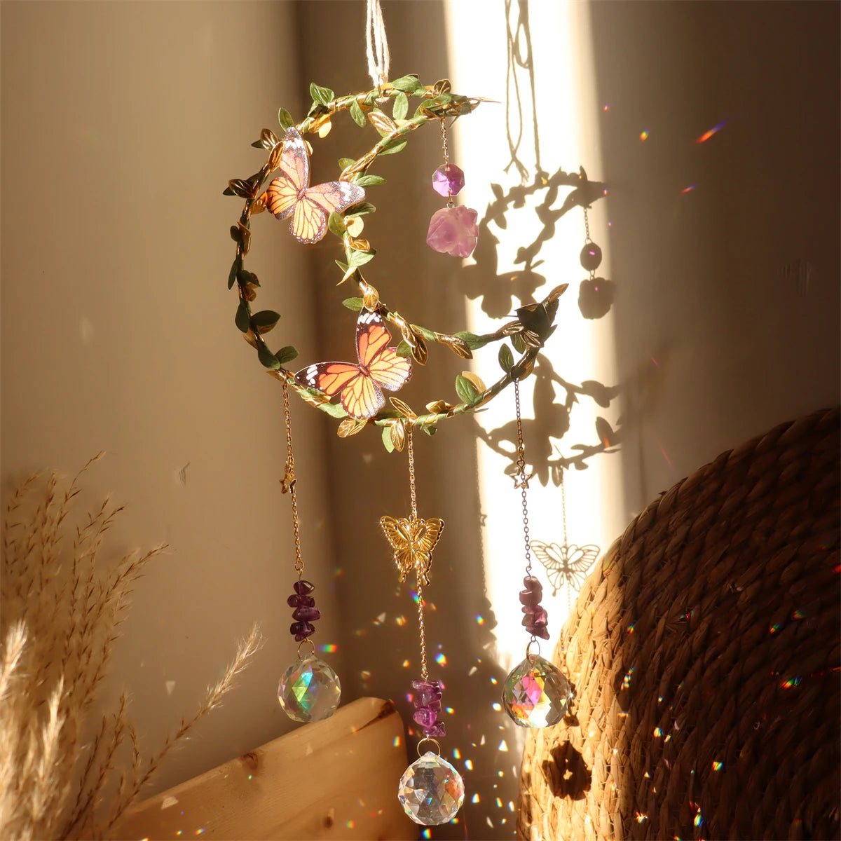 Butterfly & Vine Crystal Wind Chime – Rainbow Chaser & Hanging Sun Catcher