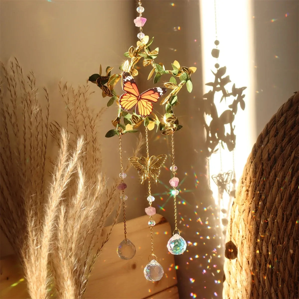 Butterfly & Vine Crystal Wind Chime – Rainbow Chaser & Hanging Sun Catcher