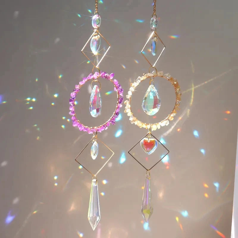 Crystal Prism Sun Catcher – 40cm Hanging Wind Chime with Natural & Artificial Crystals