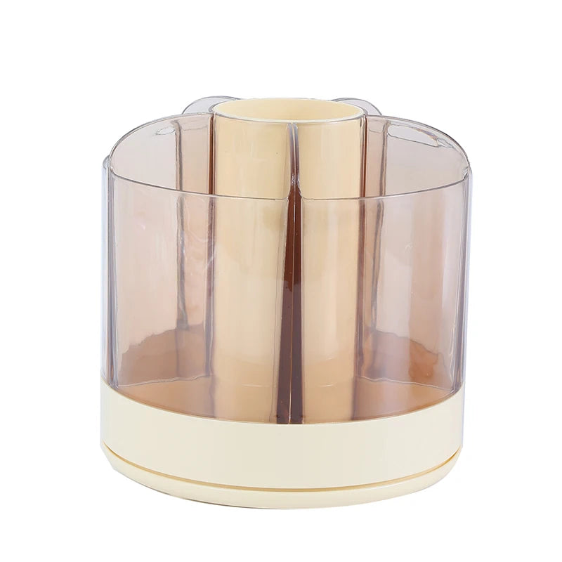 Rotating Brush & Cosmetic Organizer – Minimalist Desktop Storage Compartment