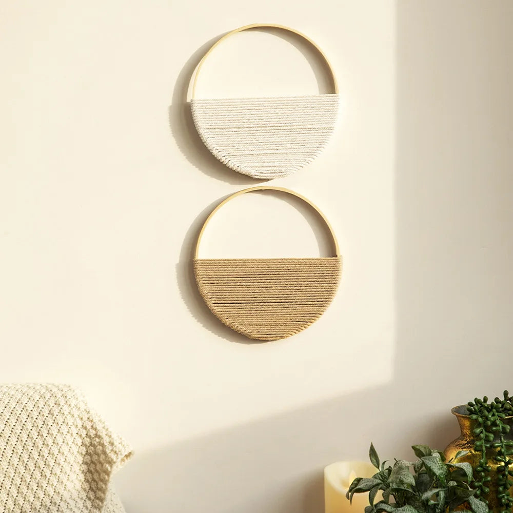 2-Piece Round Macrame Wall Hanging Set – Boho Cotton Wall Art for Home & Nursery