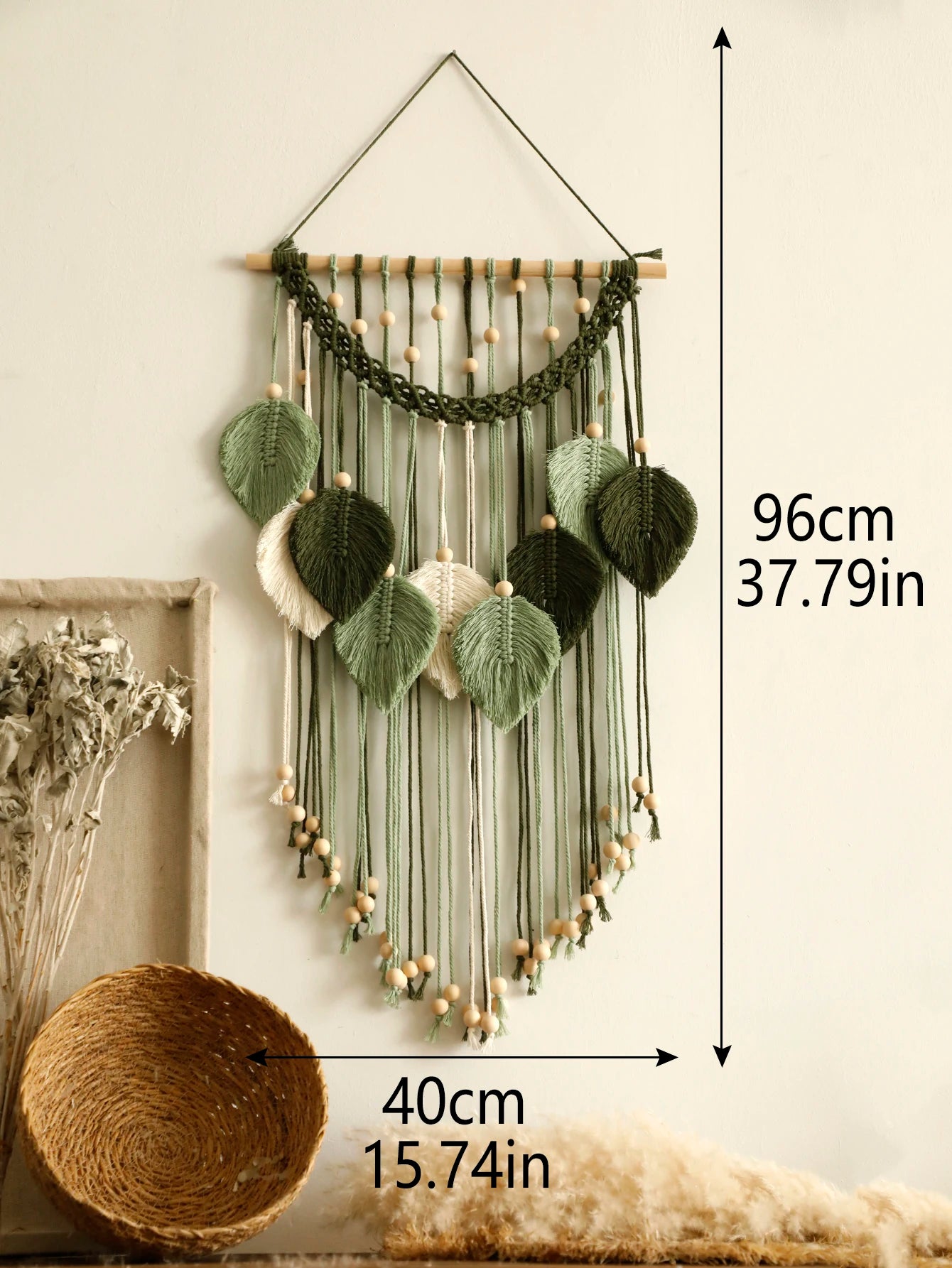 Handmade Macrame Leaf Tapestry – Boho Wall Hanging in Natural Cotton