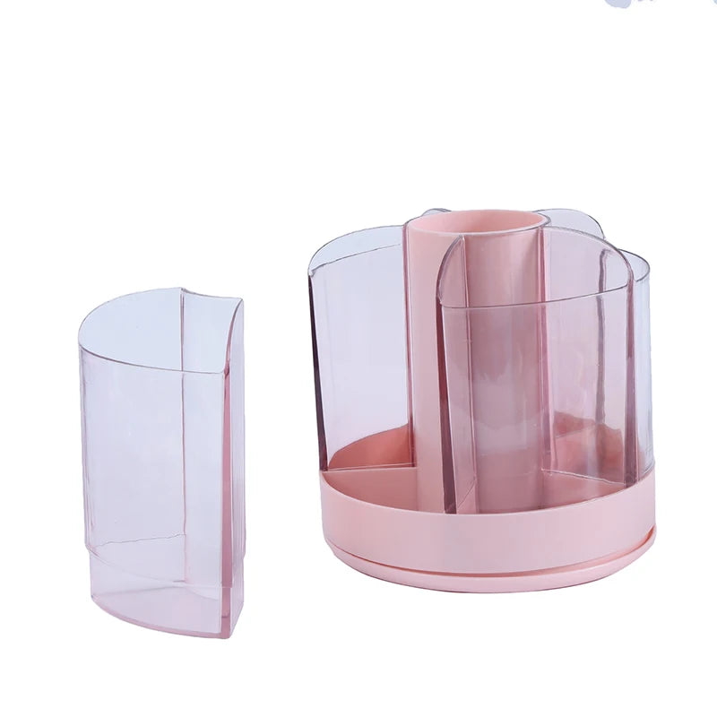 Rotating Brush & Cosmetic Organizer – Minimalist Desktop Storage Compartment