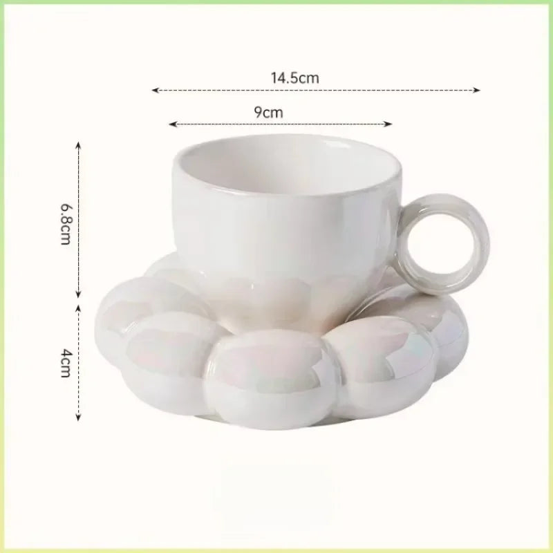 Sunflower Ceramic Mug with Saucer – Aesthetic 6oz Cloud Cup for Tea or Coffee