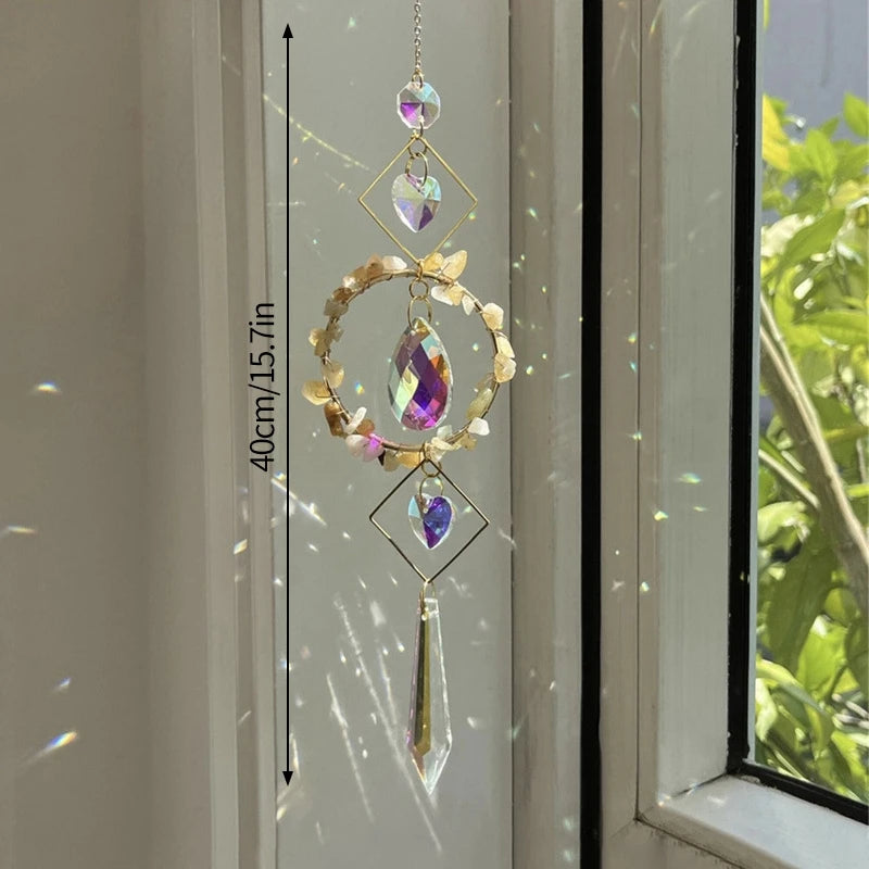 Crystal Prism Sun Catcher – 40cm Hanging Wind Chime with Natural & Artificial Crystals