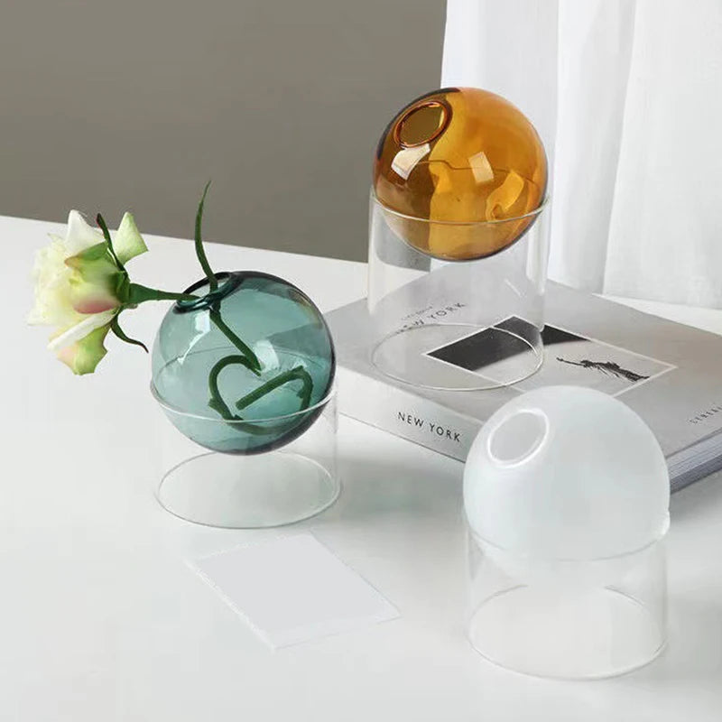 Mini Round Glass Vase – Borosilicate Hydroponic Vessel for Flowers & Cuttings