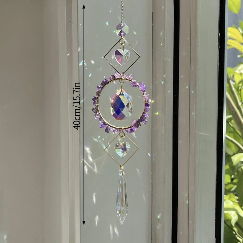 Crystal Prism Sun Catcher – 40cm Hanging Wind Chime with Natural & Artificial Crystals