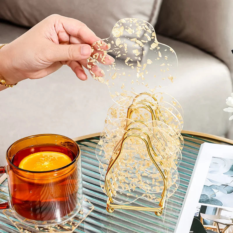 Gold Foil Acrylic Coasters – Set of 6 for Coffee, Tea & Table Styling