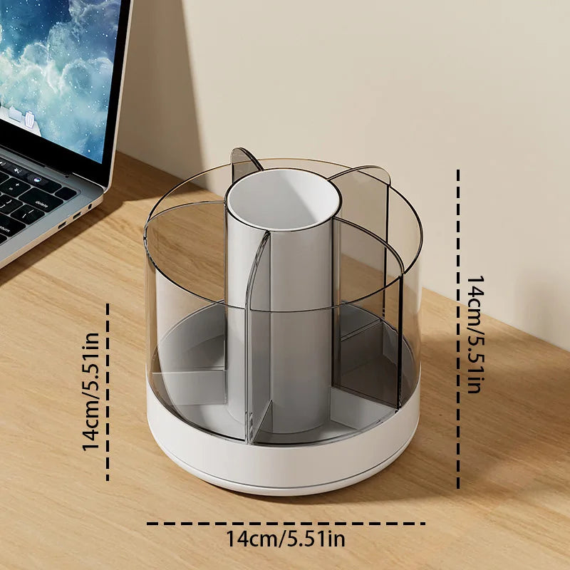 Rotating Brush & Cosmetic Organizer – Minimalist Desktop Storage Compartment