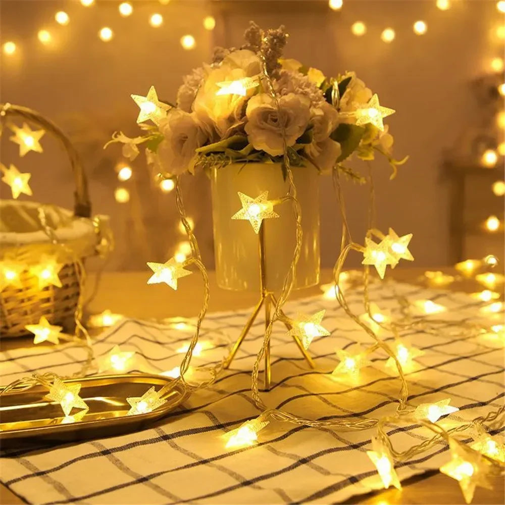 Star LED String Lights – Warm & Multicolor Garland for Indoor/Outdoor Decor