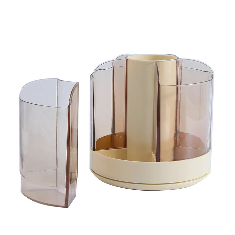 Rotating Brush & Cosmetic Organizer – Minimalist Desktop Storage Compartment